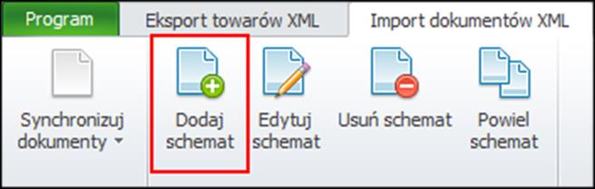 8.3.3 Dodaj schemat Importu dokumentów XML Otwiera okno umożliwiające zdefiniowanie nowego schematu importowania dokumentów do Subiekta.