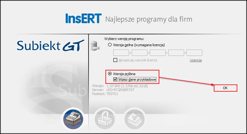 Gdy podmiot będzie gotowy, wyświetli się okno Subiekta z wyborem użytkownika do rozpoczęcia pracy z programem na nowo utworzonym podmiocie. 2.
