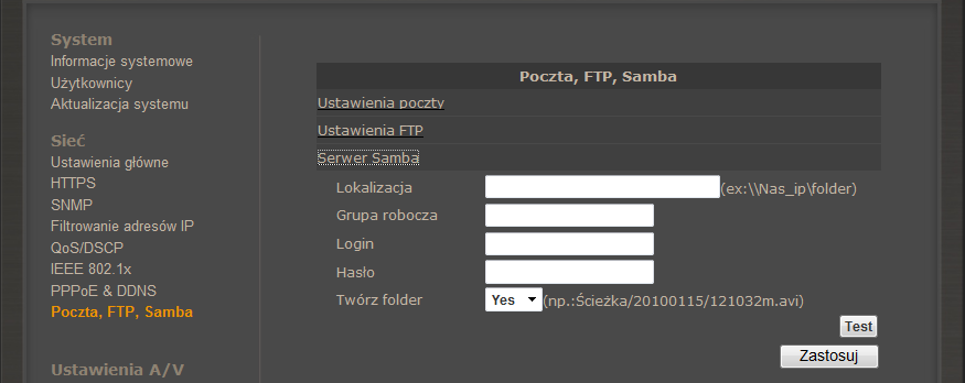 NVIP-TDN2401D/IR/MPX1.0 Instrukcja obsługi wer.1.0 INTERFEJS CAMERA WWW - PRACA WWW INTERFACE Z KAMERĄ h. Poczta, FTP.