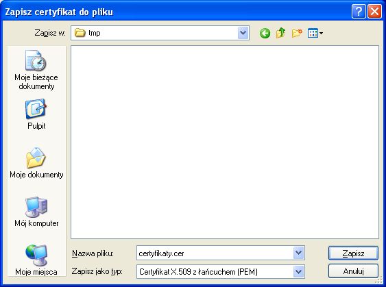 1. Zapisać certyfikat na