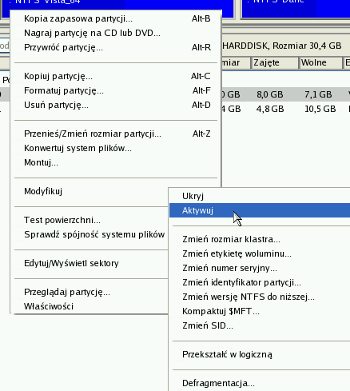 109 5. Dla scenariusza Windows XP + Windows Vista konieczne jest aktywowanie partycji systemowej.