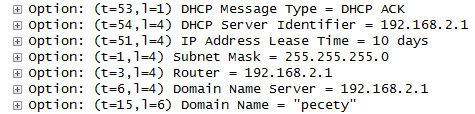 7 SERWER DHCP, IP STATYCZNE I DYNAMICZNE, BRAMA DOSTĘPOWA, MONITOROWANIE SIECI Rysunek 7 - Szczegółowe dane pakietu DHCPACK Powyższe pakiety (rys.