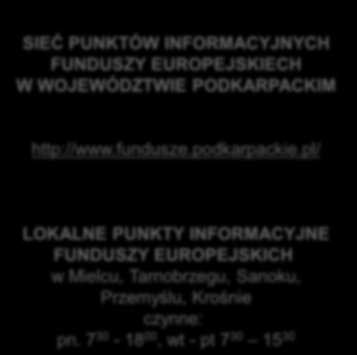 ŚRODA Z FUNDUSZAMI dla osób planujących założenie działalności gospodarczej ŹRÓDŁA INFORMACJI: SIEĆ PUNKTÓW INFORMACYJNYCH FUNDUSZY EUROPEJSKIECH W WOJEWÓDZTWIE PODKARPACKIM