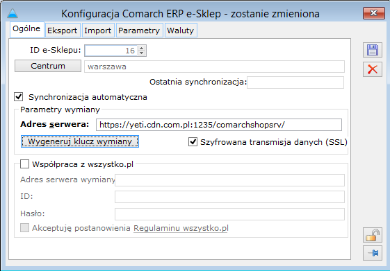 Rys. 9 Konfiguracja Comarch ERP e-sklep, zakładka: Ogólne. 2.3.