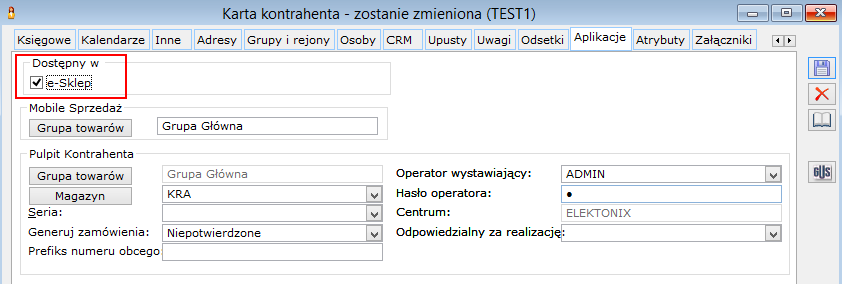 Rys. 12 Wzorzec kontrahenta, zakładka: Aplikacje.