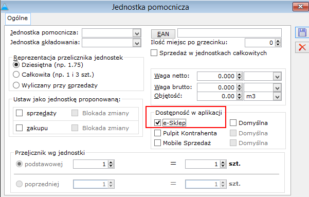 2.9 Eksport pomocniczych jednostek miar towarów Do Comarch ERP e-sklep mogą zostać wyeksportowane jednostki pomocnicze dla określonego towaru.