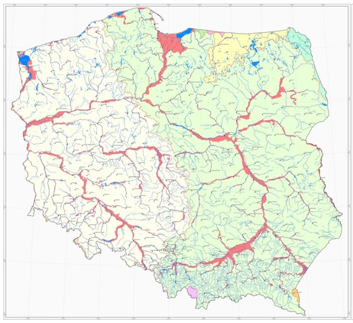 Produkty cyklu planistycznego i ich zastosowanie Mapa obszarów narażonych na niebezpieczeństwo powodzi 253 rzeki o łącznej długości 14 481 km Mapa znaczących powodzi historycznych Mapa obszarów, na