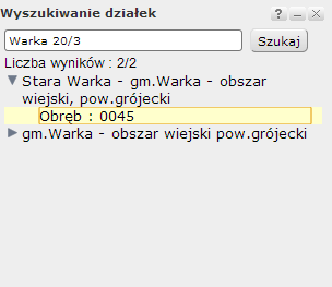 Wyniki wyszukiwania działki. 3.