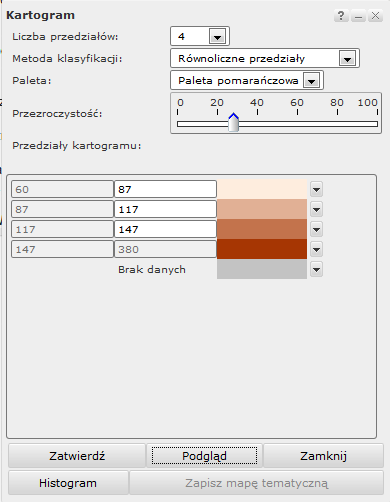 przez Użytkownika przycisku Utwórz prezentację pojawia się kolejne okno, w którym Użytkownik ma możliwość tworzenia prezentacji kartograficznej poprzez wybór: 1.