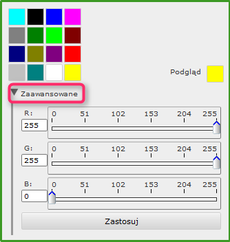 4.3 Zmiana wizualizacji danych Podczas przygotowywania kompozycji, dane wyświetlane są przy użyciu palet kolorów wybieranych z listy. Istnieje jednak możliwość zmiany wizualizacji symbolu na inny.