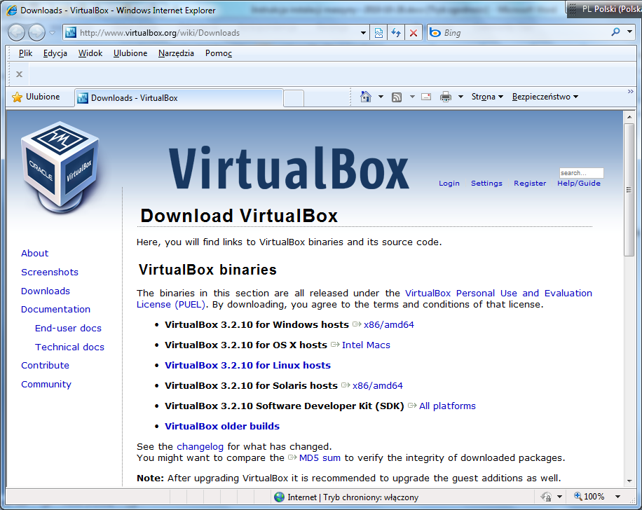 Instalacja środowiska VirtualBox: 1. Wirtualny Serwer Egzaminacyjny działa w środowisku VirtualBox, 2.