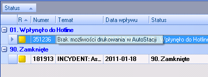 22 Instrukcja obsługi programu Asystent Hotline Rysunek 3-5 Pełny temat zgłoszenia można zobaczyć po przemieszczeniu wskaźnika myszy nad pole z tematem Poszczególne kolumny listy zgłoszeń zawierają