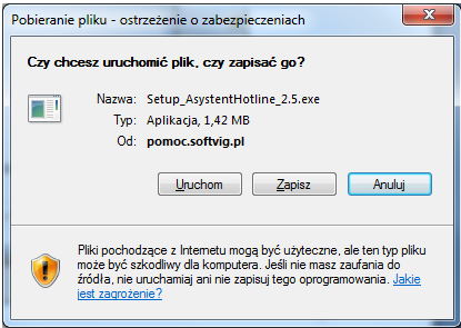 4 Instrukcja obsługi programu Asystent Hotline Środowisko uruchomieniowe.net Framework należy zadbać aby na komputerze było zainstalowane odpowiednie do rodzaju maszyny środowisko.net Framework 2.