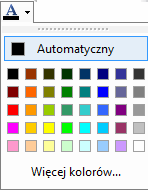 15 6 Aby zmodyfikować Kolor czcionki Kliknij lewym przyciskiem myszy strzałkę przy ikonce Kolor czcionki na Pasku formatowania Co spowoduje otworzenie się menu w oknie.