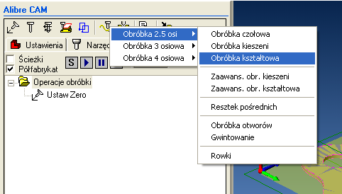 2.5 osiowa obróbka kształtowa 1. Wybierz Metody frezowania -> Obróbka 2.5 osi -> Obróbka kształtowa 2.