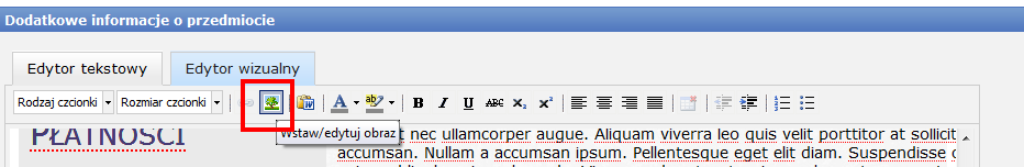 Aby edytować szablon wybierz opcję "Edytor wizualny". Tekst możesz dodawać zupełnie tak jak w programie np. w MS Word.