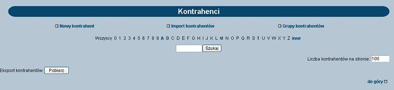 8.6. Eksport kontrahentów do pliku Po wyborze opcji Kontrahenci operator ma możliwość pobrania danych kontrahentów do pliku.