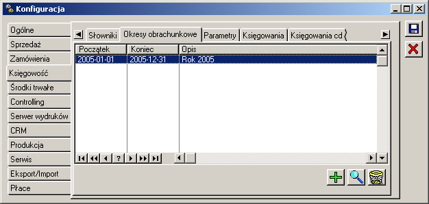 Rys. 9.2 Konfiguracja, zakładka: Słowniki. 9.3.1.2 Konfiguracja, zakładka: Księgowość/Okresy obrachunkowe Na zakładce naleŝy zdefiniować następujące po sobie okresy obrachunkowe.