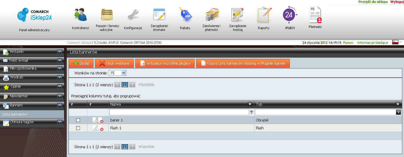 Podręcznik Użytkownika systemu Comarch OPT!MA Str. 177 Banner:.png,.gif,.jpg,.jpeg,.swf,.xap. Maksymalny rozmiar wgrywanego pliku nie powinien przekraczać 3MB.