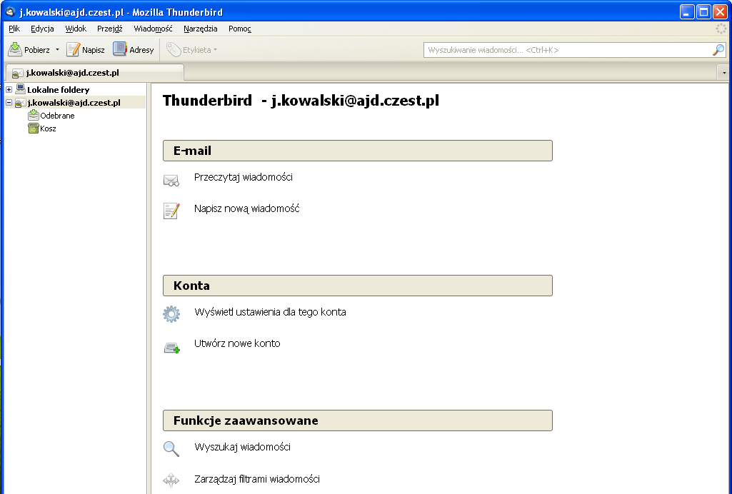 Następnie powinien uruchomić się program Mozilla Thunderbird ze skonfigurowanym