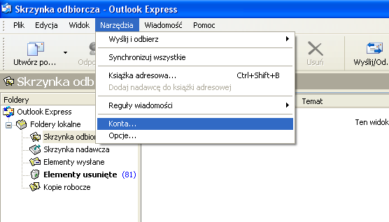 1. Konfiguracja klienta pocztowego Outlook Express Program Outlook Express znajduje się w większości systemów operacyjnych Windows.