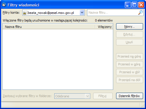 Dla tego konta należy ustawiać, dodatkowo, odpowiedni folder, do którego będą wpływać wiadomości przychodzące. Użyjemy do tego opcji Zarządzaj filtrami wiadomości. 1.