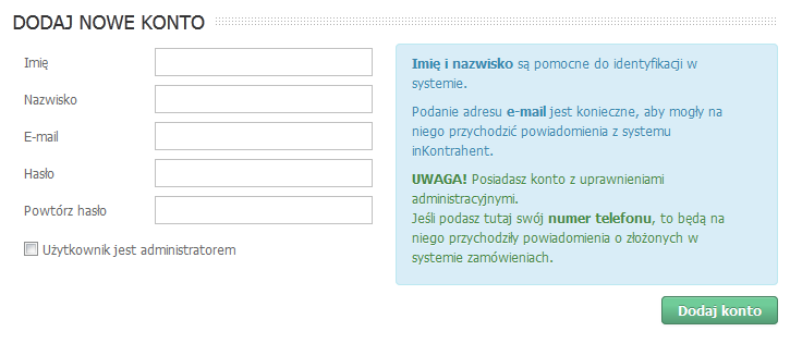 Ostatnim krokiem jest uzupełnienie pól danymi i kliknięcie przycisku Dodaj konto.