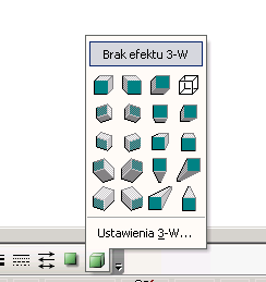 Obiekt WordArt możemy też ozdobić cieniem lub efektem 3-W.