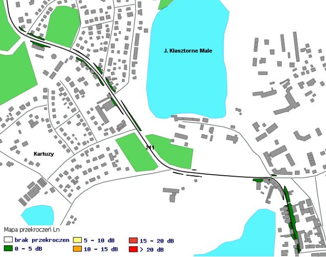 Green Ke y Ryc. 21. Mapa terenów zagrożonych hałasem L DWN dla drogi nr 211 Kartuzy odcinek B Źródło: www.zdw-gdansk.pl Ryc. 22.