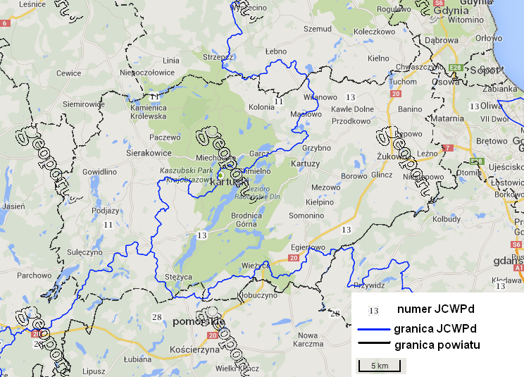 Green Ke y Powiat Kartuski położony jest na obszarze dwóch jednolitych części wód podziemnych, JCWPd nr 11, 13, i 28 3. Tabela 24 