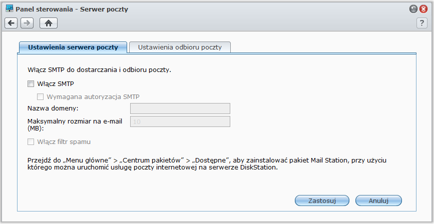 Hostowanie serwera poczty Serwer Synology DiskStation można zmienić w serwer pocztowy, aby umożliwić użytkownikom Synology DiskStation otrzymywanie i wysyłanie wiadomości e-mail za pomocą programów