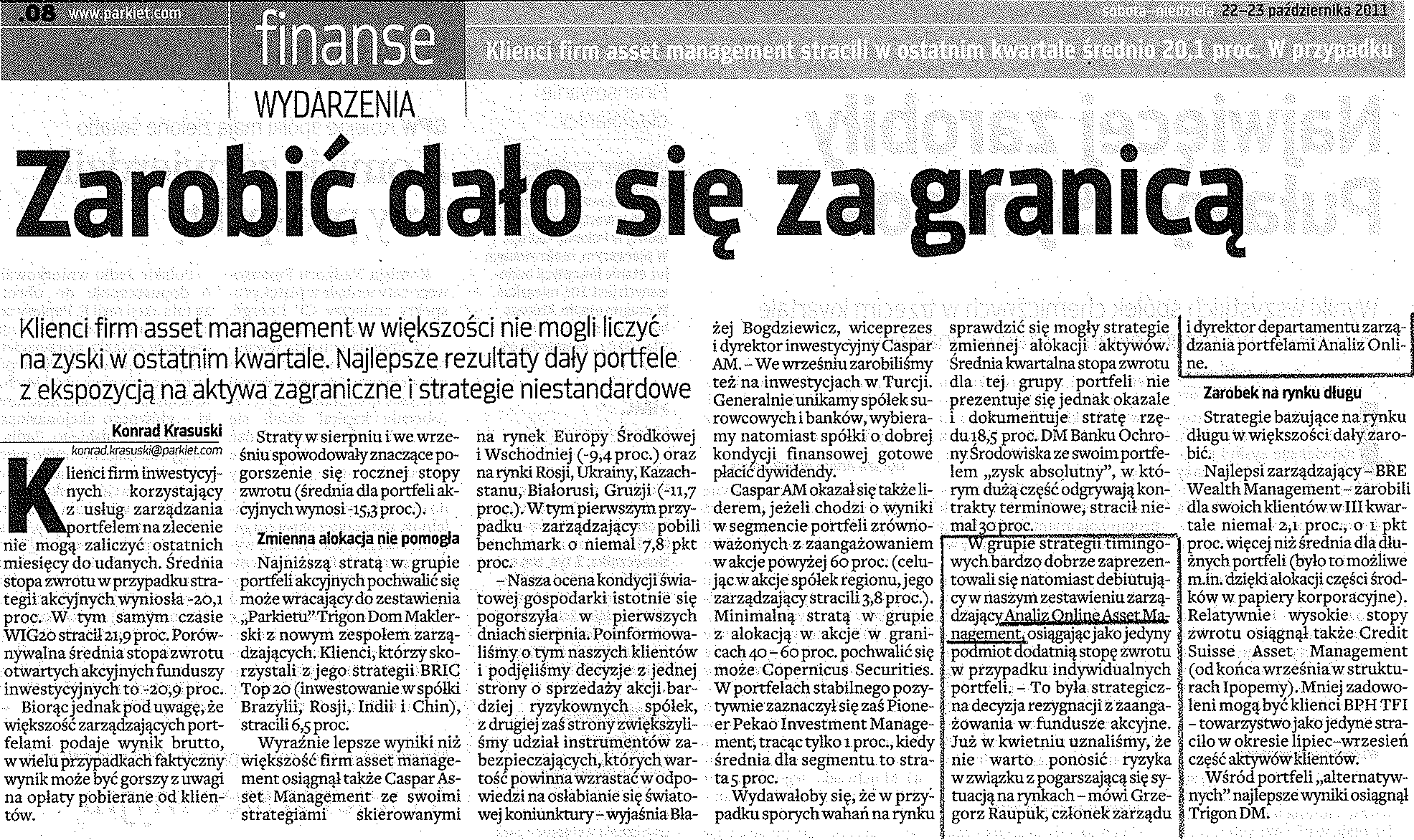 Media o nas: Zestawienie wyników firm asset management za