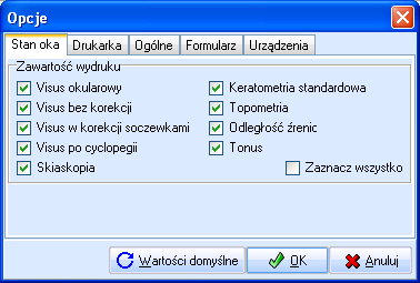 MODUŁ 23 Okulista zakładka Bez korekcji, zakładka W korekcji soczewkami, zakładka Skiaskopia, zakładka Po cyclopegii, zakładka Refraktometria po wykonaniu pacjentowi badania oczu urządzeniem