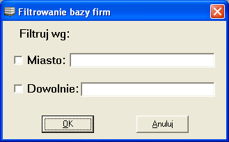 j Rys. 13. Okno filtrowania kartoteki firm. 5.5.9. Sortowanie kartoteki firm. Funkcja sortowania słuŝy do wyświetlenia kartoteki według określonej kolejności.