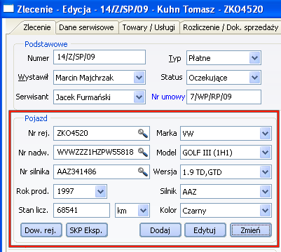 przypadku Katalogu części zamiennych TecDoc.