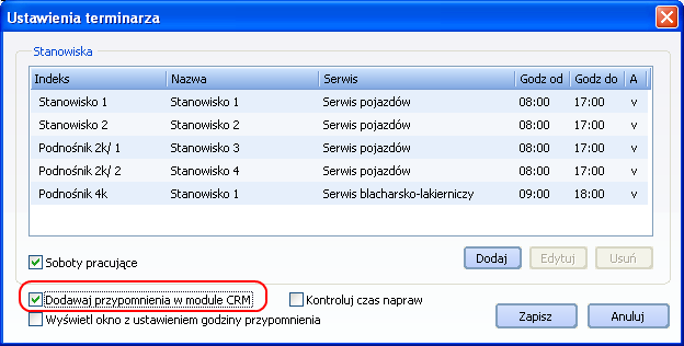 Funkcje Terminarza opisano w rozdziale 8.
