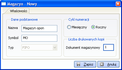 Kreator proponuje dodanie domyślnego magazynu o nazwie Magazyn główny.