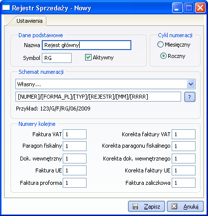 W karcie tej uzupełnia się następujące dane: Nazwa - nazwa magazynu, Symbol - stanowi identyfikator w nr dokumentów magazynowych, Typ sposób kolejkowania towarów na magazynie (tutaj FIFO), Aktywny