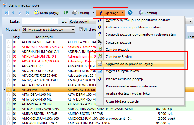 IV. Okno stanów magazynowych Dostęp do oferty Bayleg mamy również z okna Stanów magazynowych.