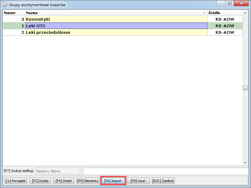 5. Import grup asortymentowych Za pomocą modułu irap mamy możliwość zaimportowania grup asortymentowych z jednej apteki do drugiej.