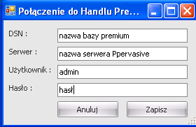 9 Baza - podajemy nazwę bazy programu produkcyjnego. Wybieramy rodzaj logowania.