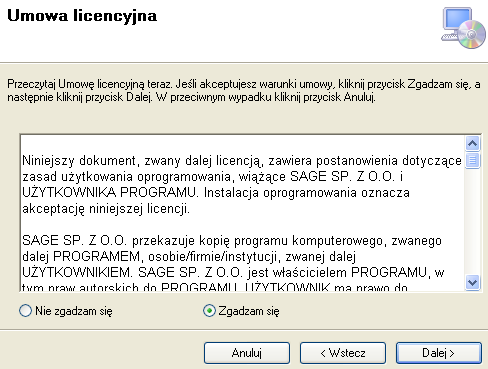 3 Rysunek 3: Okno instalacyjne oprogramowania Symfonia Produkcja W kolejnym kroku należy wybrać przycisk Dalej. Następnie należy przeczytać i zaakceptować licencję.