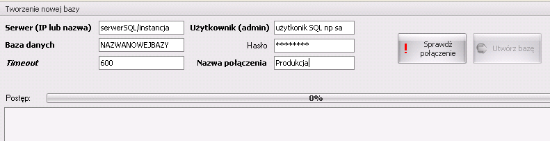 7 Rysunek 11: Tworzenie nowej bazy Po utworzeniu nowej bazy danych należy wyłączyć konfigurator połączenia aby zostały zapisane