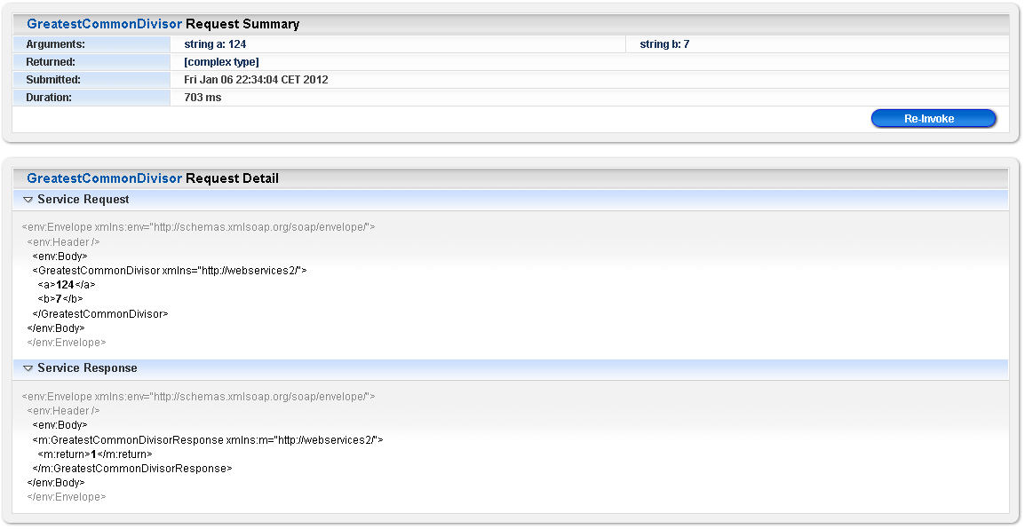 17. Po chwili w oknie przeglądarki mamy już dostęp do naszej usługi WSDL: Podaj dwie liczby i spróbuj wygenerować informację o ich Największym Wspólnym Dzielniku.