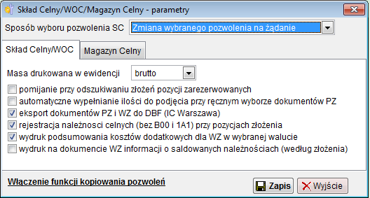 3 Parametry Parametry modułu są dostępne dla wszystkich użytkowników posiadających uprawienia do modułu SC / MC. Okno parametrów jest dostępne z menu Skład/Magazyn Celny / Parametry.