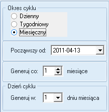 1. Kalendarz dzienny Należy wybrać dni w których zestawienie ma być wysyłane oraz okres tygodni co ile zostanie wysyłane zestawienie. 2.