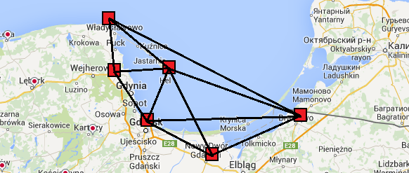 Rys.2. Przedstawia podsieć pomorskiej GPS+GLONASS, której uruchomienie zostało oficjalnie ogłoszone na stronach ASG-EUPOS 15 maja 2014 r. Rys.2. Pokrycie Zatoki Gdańskiej stacjami referencyjnymi sieci ASG-EUPOS [2] Jak widać na Rys.