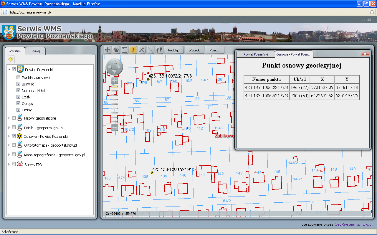 Serwis WMS Źródło: PODGiK w