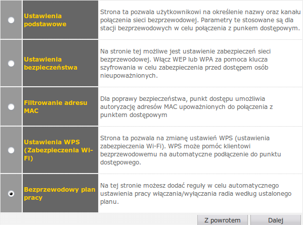 Podstawowa konfiguracja polega na utworzeniu sieci, w tym koniecznie nadanie nazwy. Ustawień zaawansowanych można nie zmieniać, takie zmiany wymagają znajomości na temat bezprzewodowej sieci LAN.