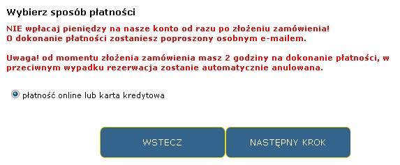 2) Następny krok - dostępne opcje płatności.